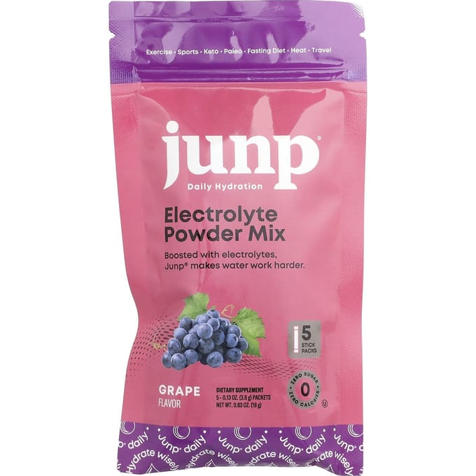 JUNP Hydratatie, Elektrolyten Poedermix, Druif, 5 Stick Packs, 3.6g (0,13 oz) Elk
