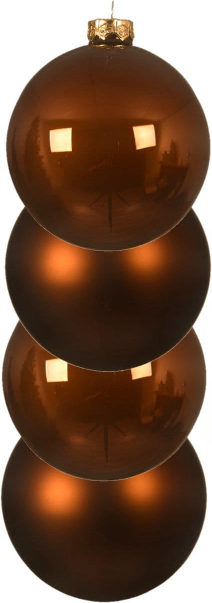 Decoris kerstballen - 4x st - kaneel bruin - D10 cm - glas - kerstversiering