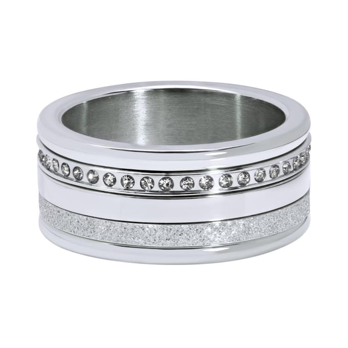 Quiges Dames Stapelring Set RVS Zirkonia Verzilverd - Maat 20 - Hoogte 6mm - SRS012S20