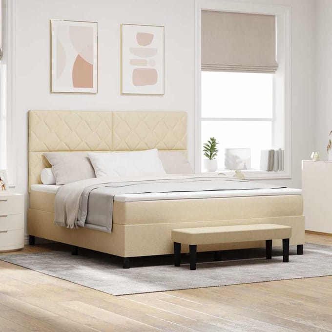 vidaXL - Boxspring - bed - met - hoofdeinde - Crème - 180 - x - 200 - cm - Stof