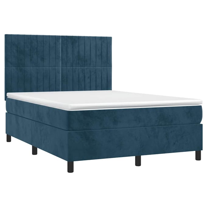 vidaXL - Boxspring - met - matras - en - LED - fluweel - donkerblauw - 140x190 - cm