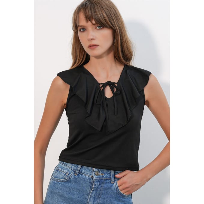 Dames Effen Gebreide Korte Blouse Met Knop Vooraan