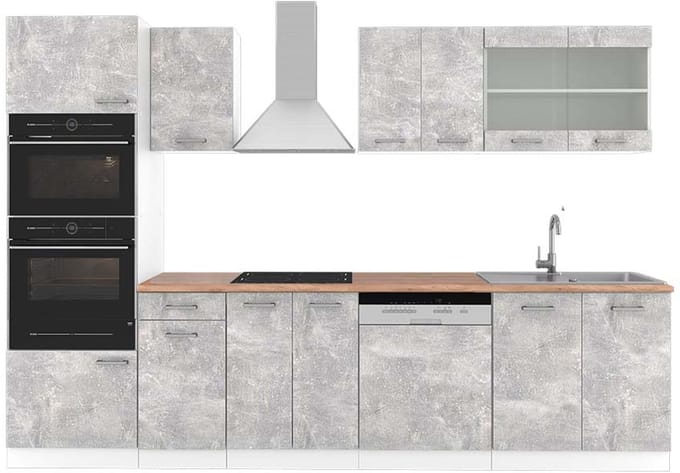 Vicco R-Line Complete keukeneenheid – 300 cm met hoge kast, WB Eik Beton/Wit