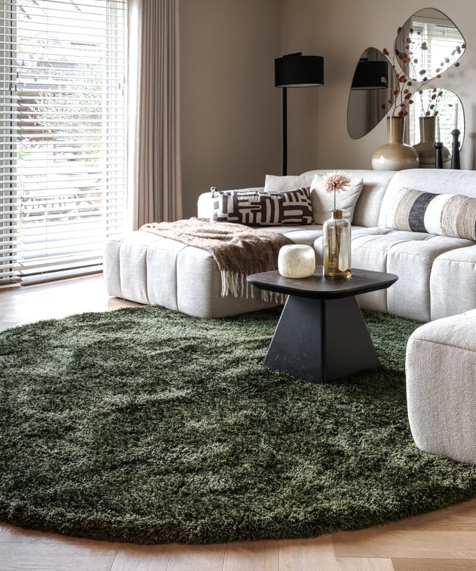 Shaggy vloerkleed rond - Meadow olijfgroen 300