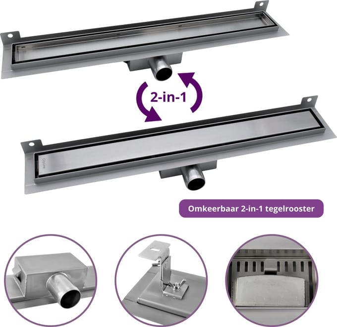 CityLine douchegoot - RVS - 100cm - Zijuitloop - Muurflens - Omkeerbaar Tegelrooster