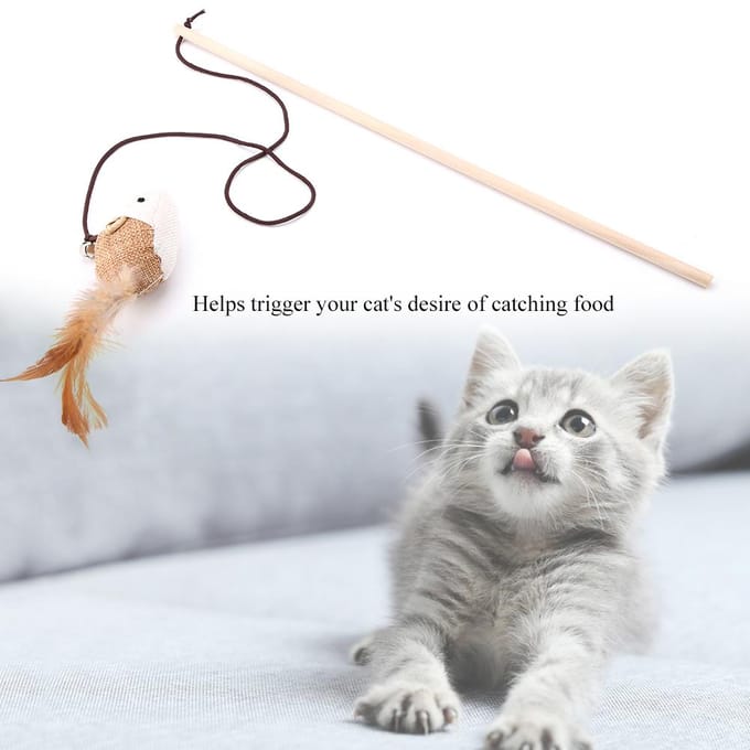 Huisdier Kat Speelgoed Linnen Rat Vogel Veer Kat Interactieve Vanger Stok Speelgoed (Rat) beige