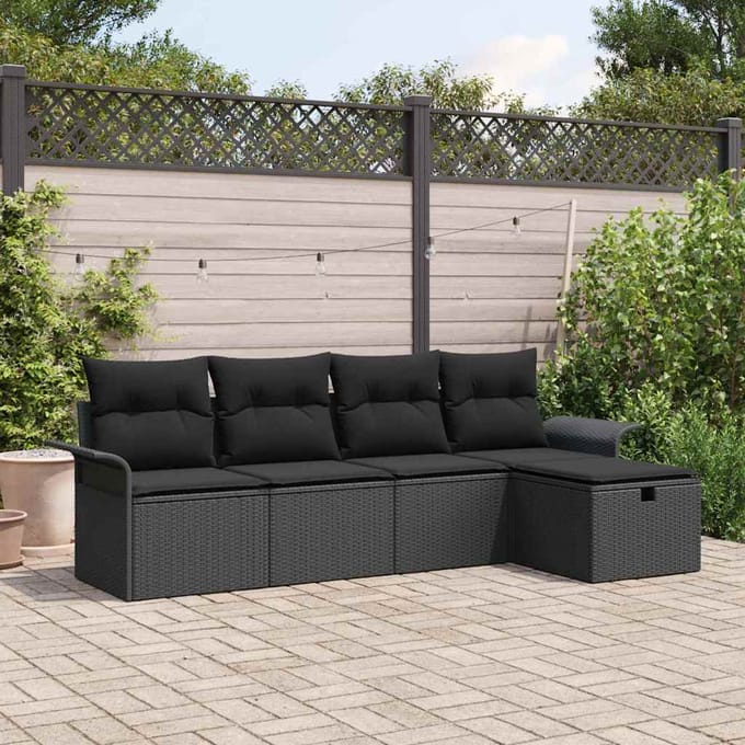 vidaXL - Tuinbank - Set - 5 - st - Zwart - poly - rattan