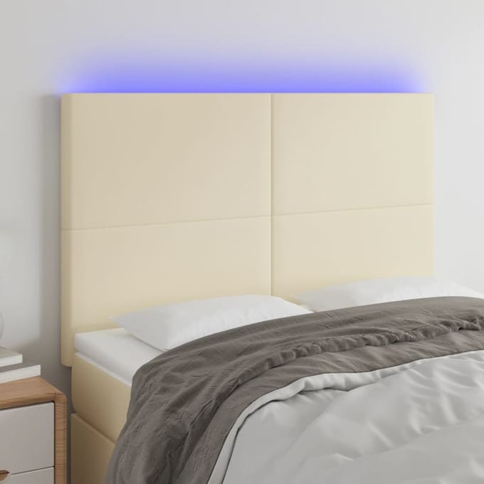 vidaXL - Hoofdbord - LED - 144x5x118/128 - cm - kunstleer - crèmekleurig