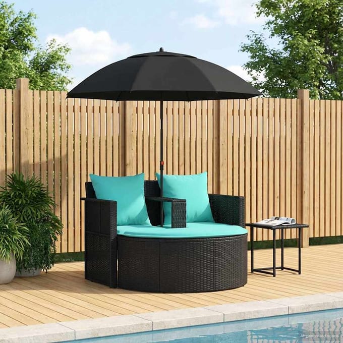 vidaXL - Tuin - Sofa - 8 - st - poly - rattan - Zwart - en - Turkoois