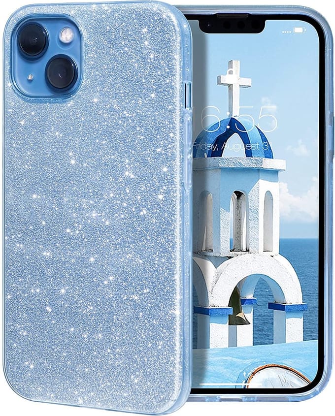 oTronica TPU Backcover Geschikt voor iPhone 13 Pro Max glitter hoesje - Blauw