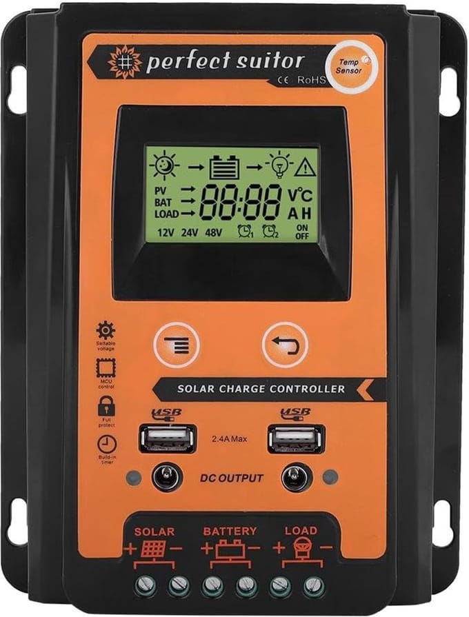 Zonne-energie Laadregelaar 12V/24V met LCD-display en Dubbele USB-poort