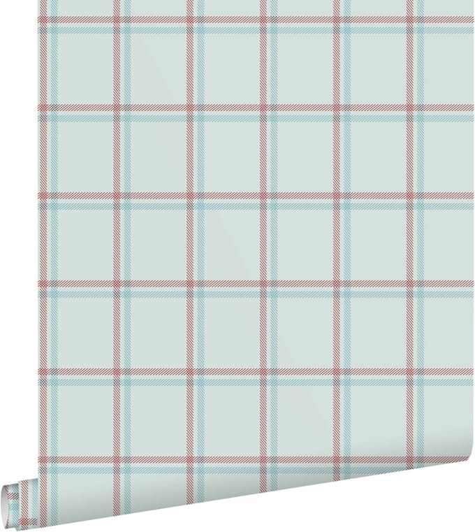 ESTAhome behang ruiten blauw en rood - 50 x 900 cm - 132165