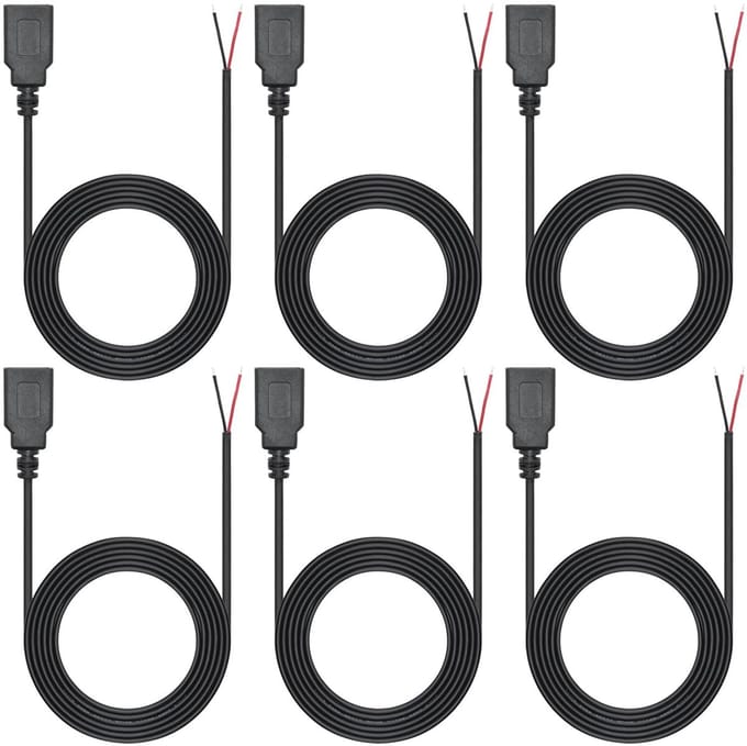 Allecto - Usb kabel - 6-pack - 1 meter - 12V/3A - Pigtail - Bare wire