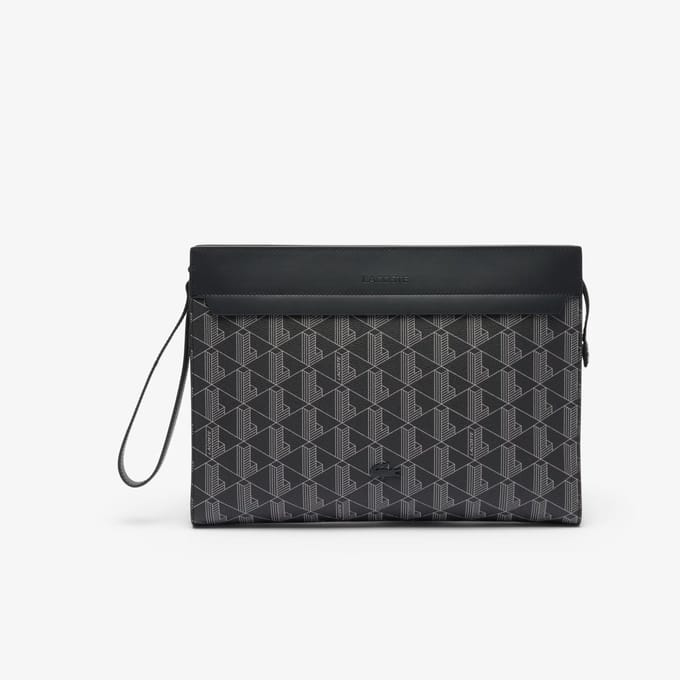 LACOSTE laptop hoes met laptopvak The Blend Computer Pouch Monogram Noir Gris zwart