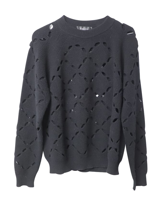 Versace trui met laseruitsnijdingen in zwarte wol