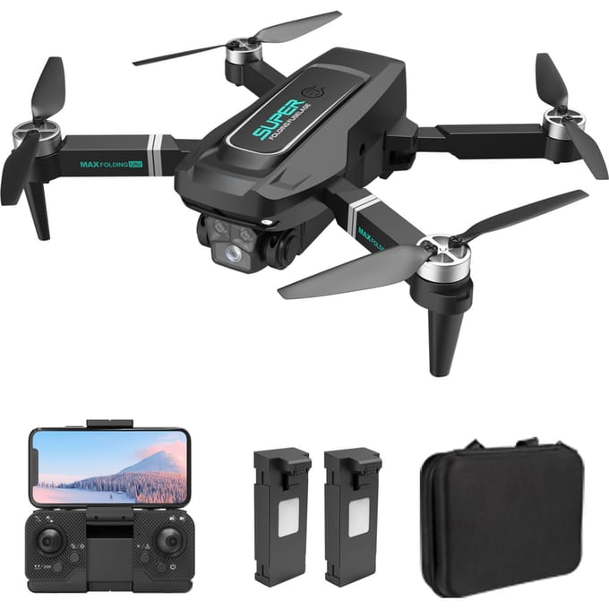 Quadcoptère avec double caméra 8K, avion pliable à télécommande avec moteur sans balais, sans tête 2 battery noir
