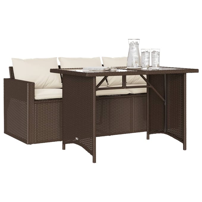 vidaXL - 2-delige - Tuinset - met - kussens - poly - rattan - bruin