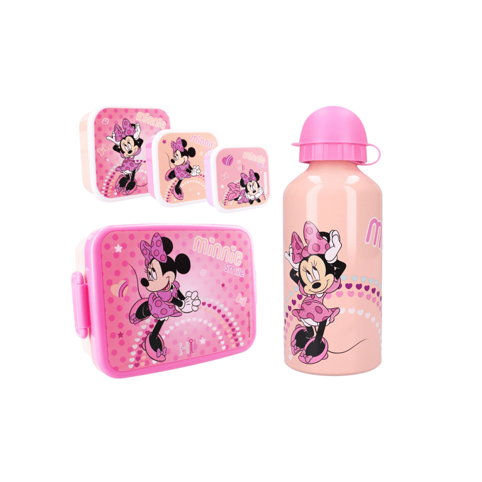 Minnie Mouse Lunchset - Lunchbox - Drinkfles - 3 Snackboxen - Roze