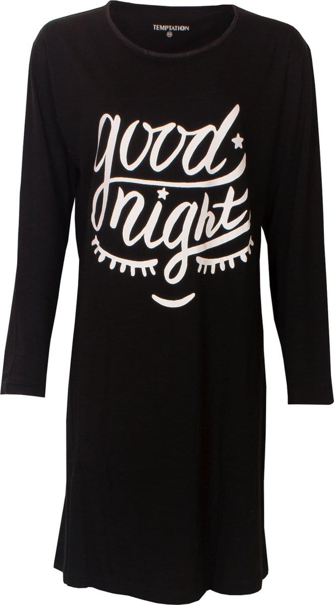 Temptation Dames Bigshirt nachthemd Zwart - Maten: M