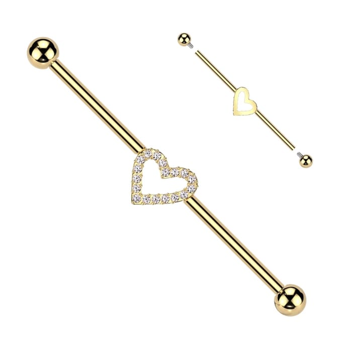 Industrial piercing titanium hartje met steentjes - goud - LMPiercings