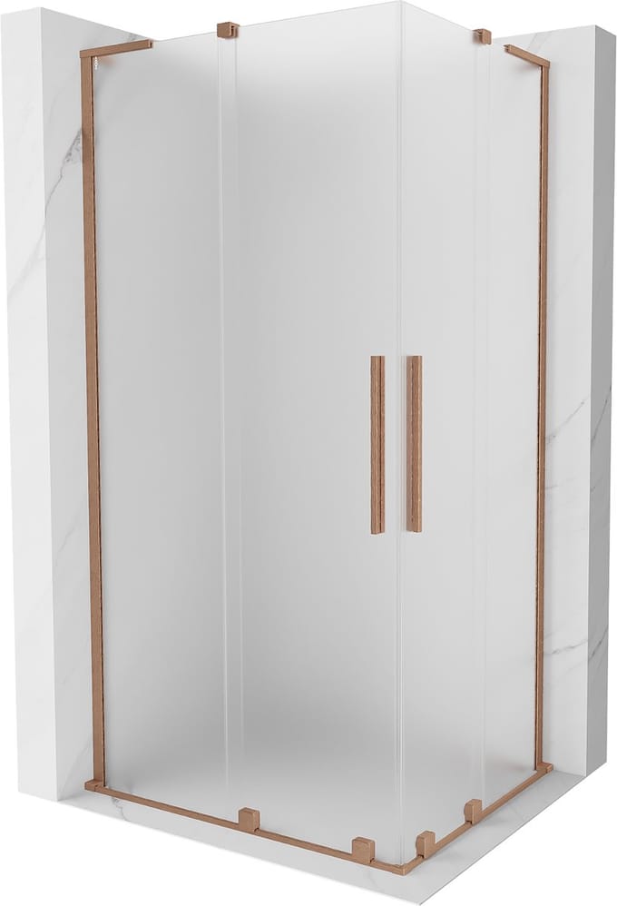 Mexen Velar L Duo schuifdouchecabine 90 x 80 , matglas, geborsteld koper - 871-090-080-02-33-65