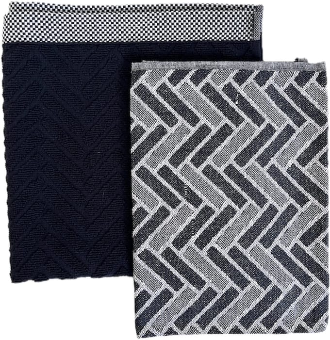 Kracht Bricks - theedoek en keukendoek set - zwart - bakstenen - visgraat