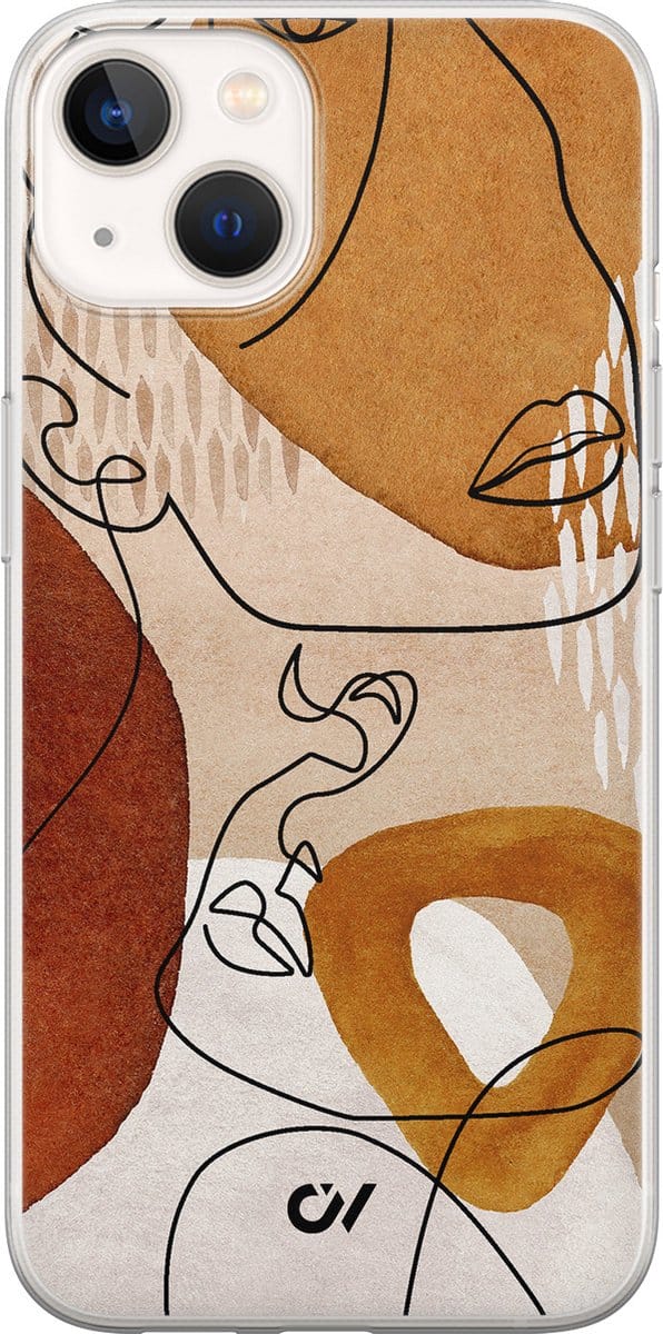 Hoesje geschikt voor Apple iPhone 13 - Abstract Shape Faces - - Bruin - Apple - Casevibes