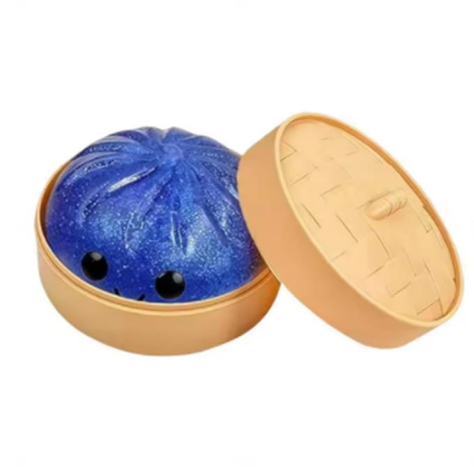 Glitter Dumpling Glitter Dumpling Squishy met Doosje Dumplings Sensorisch Knijpspeelgoed voor Stressverlichting blue