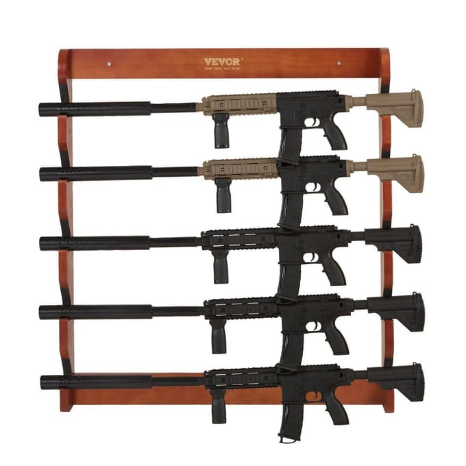Wapenkast 5-Sleuf Houten Wapenkast Wandmontage Wapendisplay Rek voor 5 Geweren