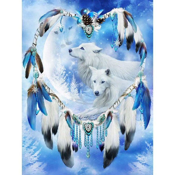 Ensemble complet de peinture diamant loup, broderie 5D, Kits d'images de perles d'animaux d'hiver 20X30CM gray