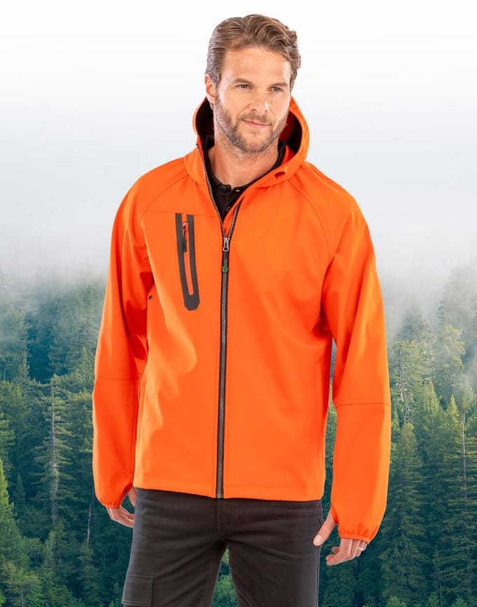 Result 3-Layer Recycled Printable Hooded Casual Unisex Softshell Jacket RT909 - Orange/Navy - M
