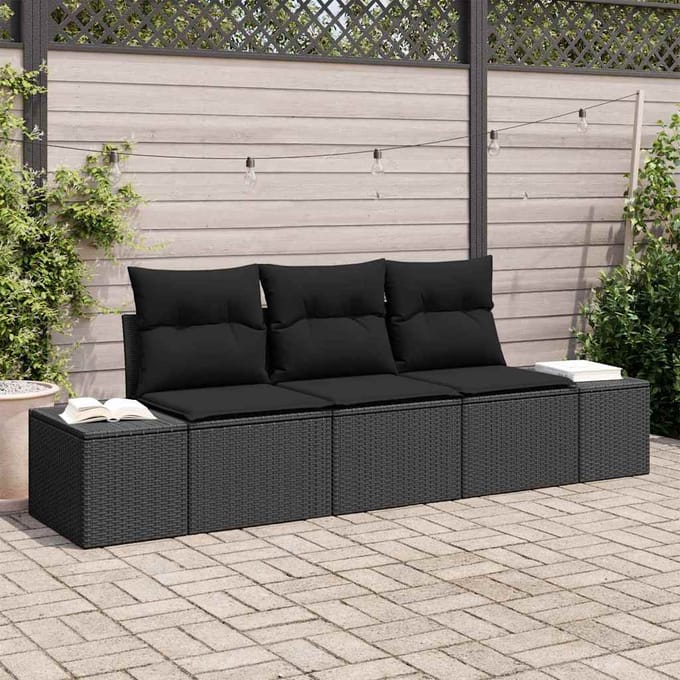 vidaXL - Tuinbank - Set - 3 - st - Zwart - poly - rattan