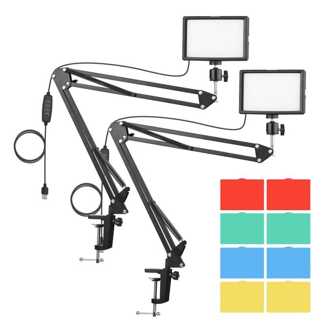 Kit d'éclairage de vidéoconférence USB de bureau avec 2 * lumière vidéo LED 3200K5600K variable + 2 * bureau 2 Sets gray