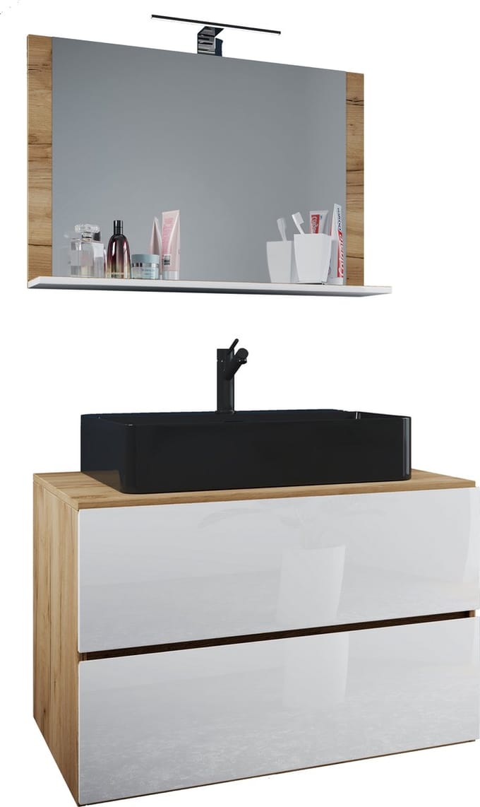 3-delig wastafelmeubel Badmeubelset Wastafel Lendas BL breedte 80 cm M lade