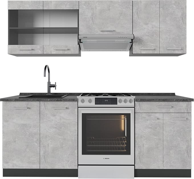 Vicco R-Line Complete keukeneenheid – 200 cm, WB Antraciet Beton/antraciet