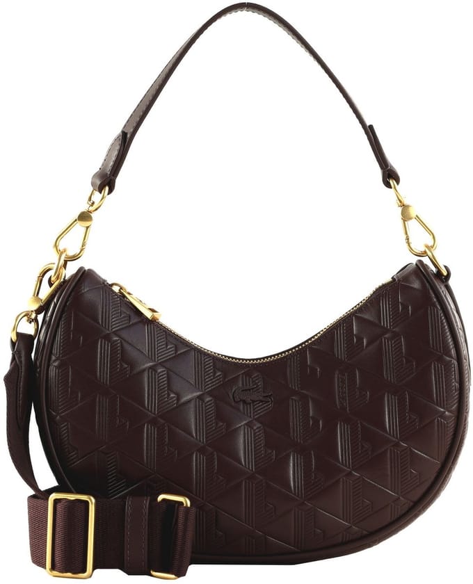 LACOSTE schoudertas Maheki Moon Bag Fudge donkerbruin