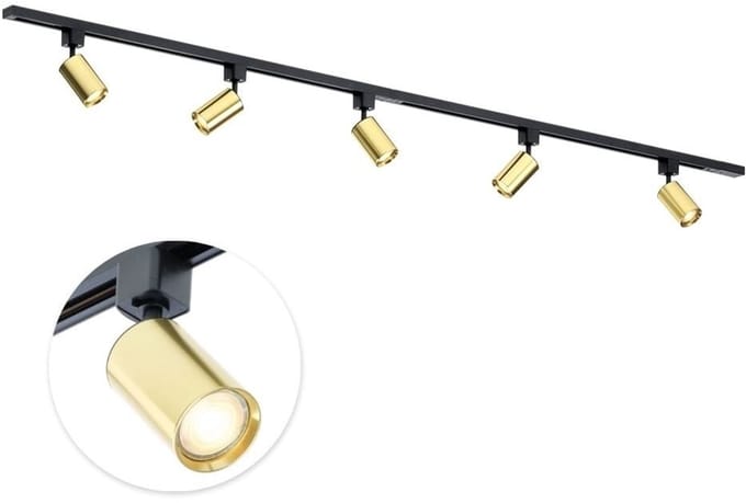 Qub Focus Railverlichting - Goud/Zwart - 200 cm - I-Vorm - 5x GU10 Spots - Dimbaar - Complete Set