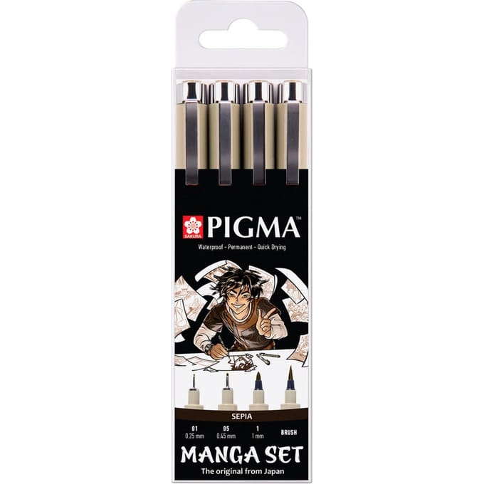 Sakura Pigma Micron "Manga Collection", set van 4, Sepia