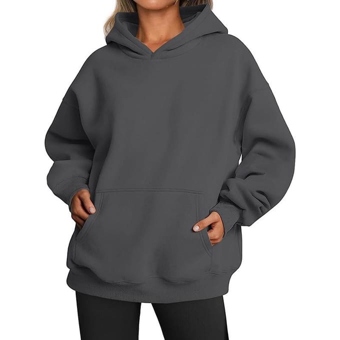 Dames hooded pullover sweatshirt effen kleur oversized losse casual fleece sweatshirt S donkergrijze kleur