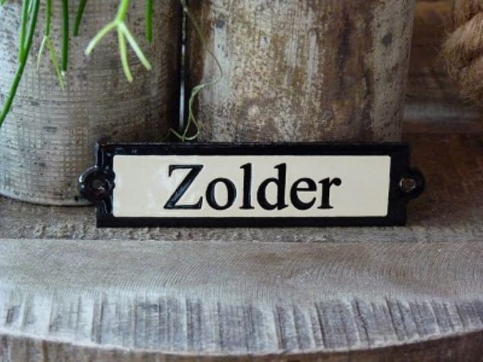 Emaille deurbordje recht 'Zolder'