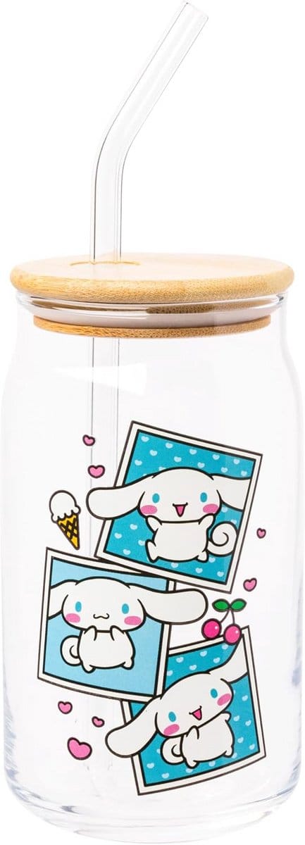 Glazen beker met bamboe deksel en rietje Kawaii Stijl 16 oz