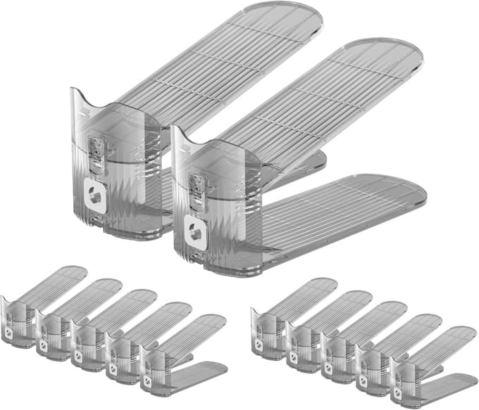 Famanu - Schoenstacker set - 12 stuks - Transparant grijs - Verstelbaar - Ruimtebesparend