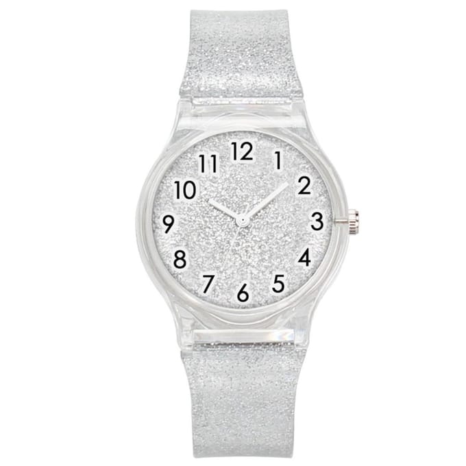 Fako - Kinderhorloge - Shiny Glitter - Plastic - 34mm - Zilver
