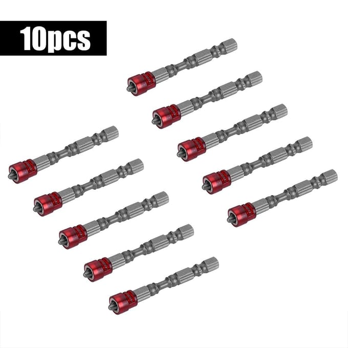 10 pièces Embouts de tournevis magnétiques PH2 à queue hexagonale 1/4 pouce Embout de tournevis électrique (Aimant rouge)