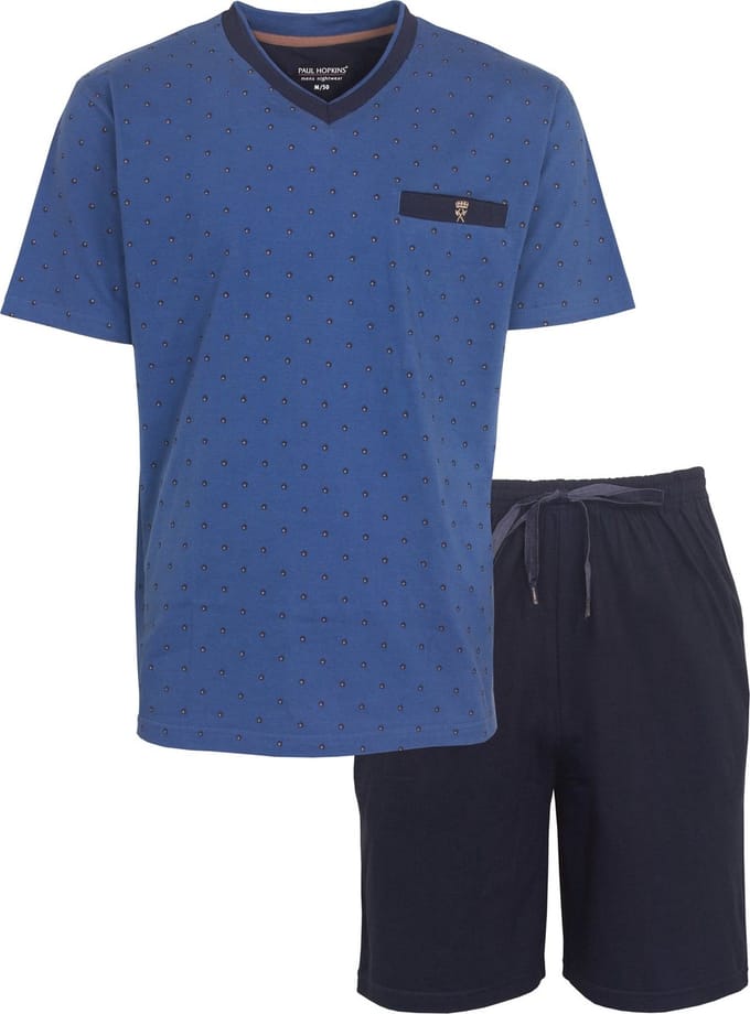 Paul Hopkins Heren Shortama - Pyjama Set - Elastische Tailleband - Blauw - Maat S
