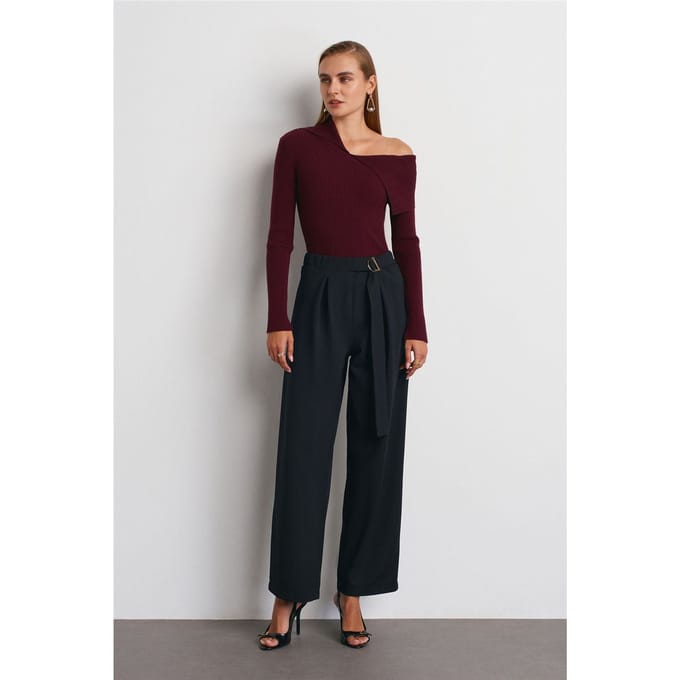 Hoge taille wijde broek van crêpe