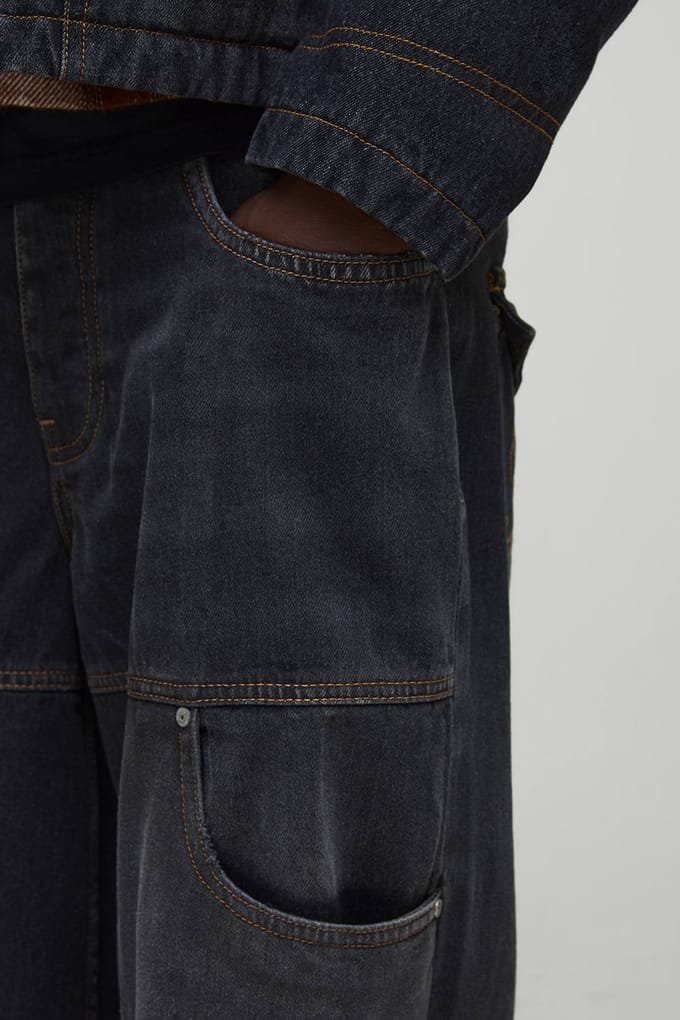 Baggy fit Gewassen Carpenter-gepanellede Jeans | Charcoal | Size 30R