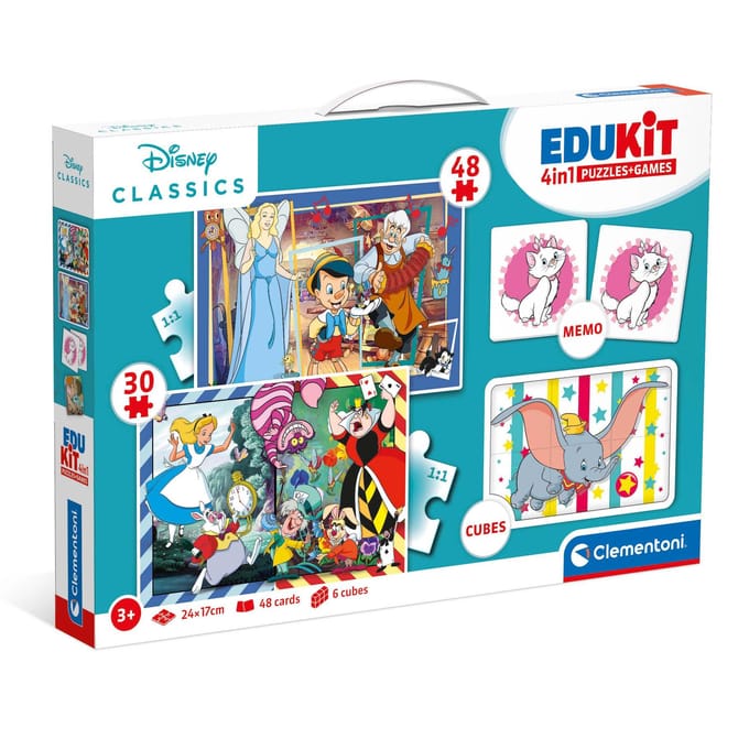 Clementoni - Edukit 4-in-1 - Disney Classics- Puzzel, Memory & Blokken - Vanaf 3 Jaar