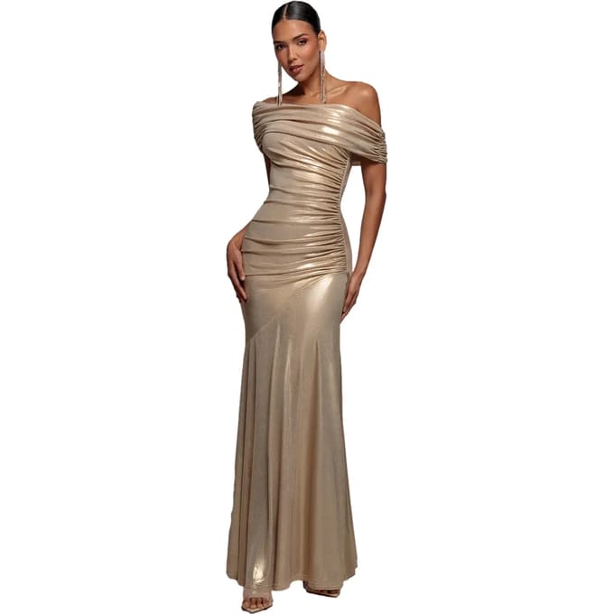 Asymmetrische Bardot Hals Jurk Dames Goddiva Maxi