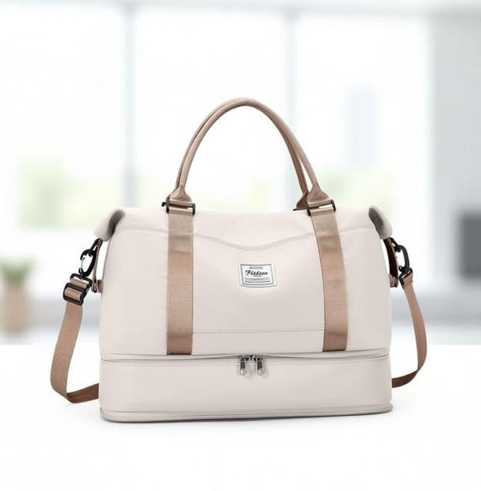 Maison Elara Dames weekendtas met schoenenvak en waterdichte compartiment - Lichtbeige bruin